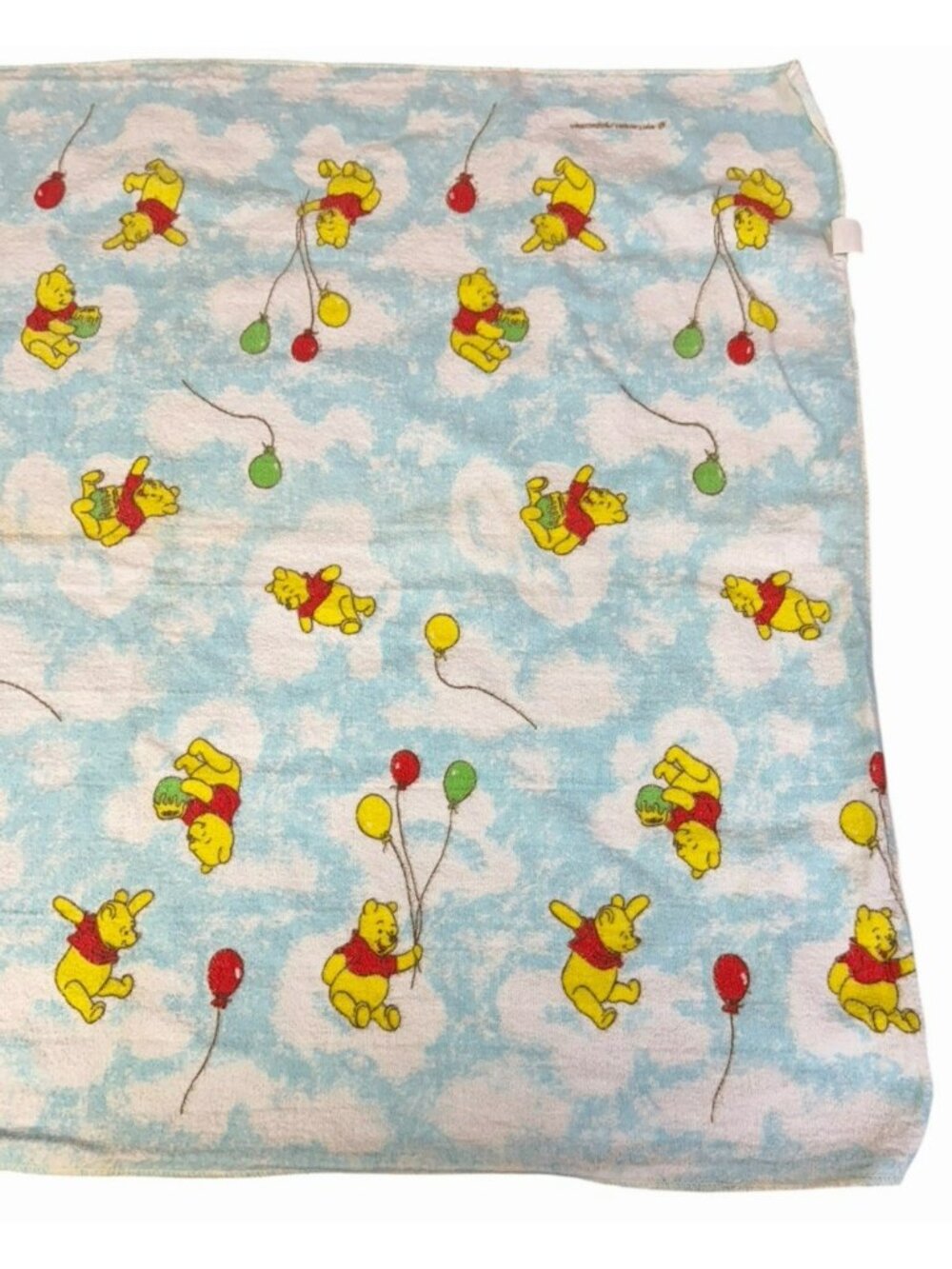 Vintage Winnie the Pooh Flannel Baby Receiving Blanket 30x40" Clouds Balloons